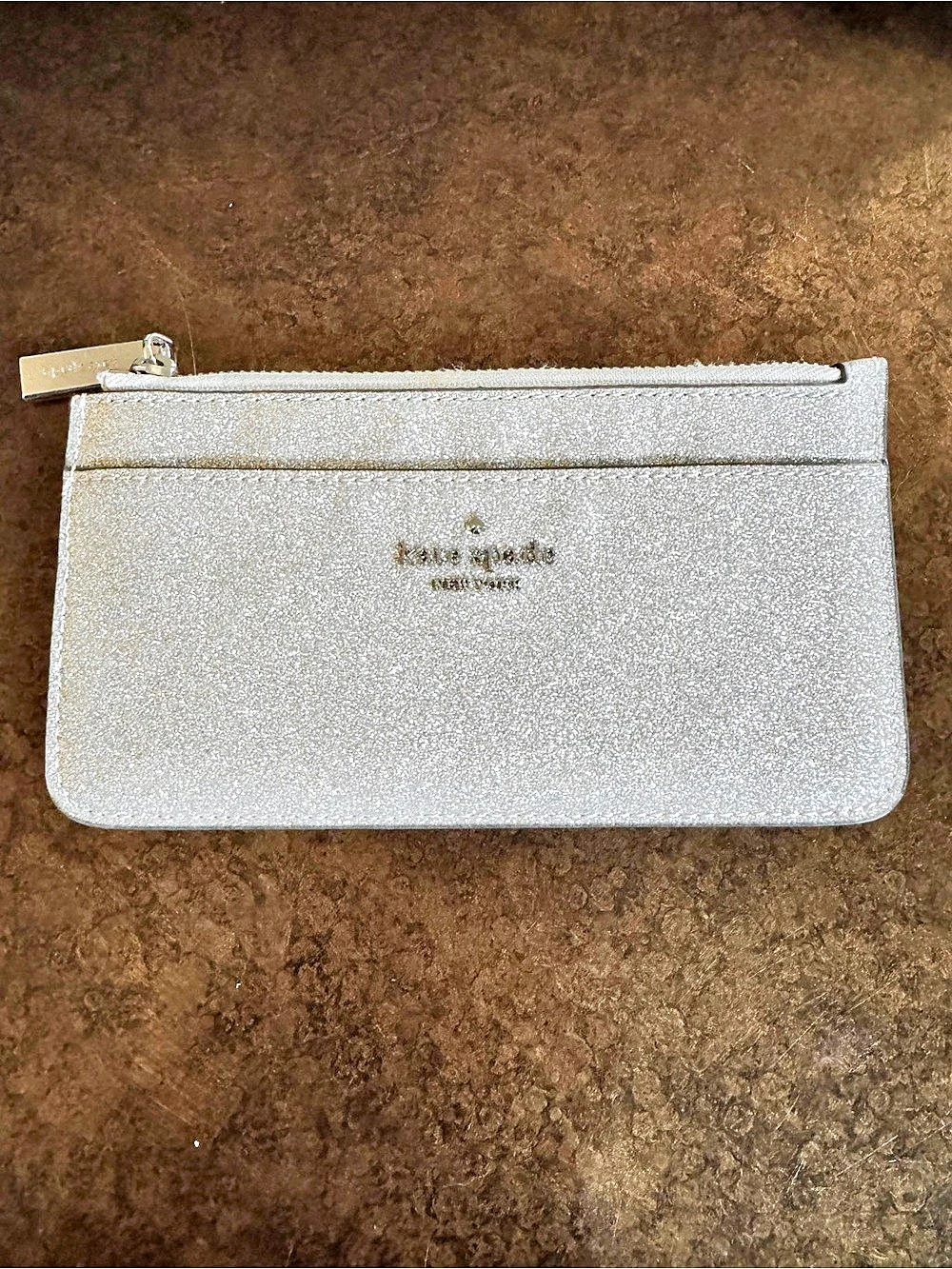 Kate Spade Staci Glitter Card Holder Pouch Silver
